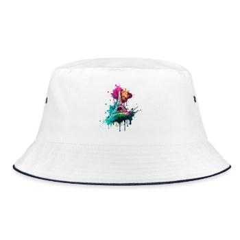 Paris Eiffelturm Skyline Frankreich Splash Bunt - Bucket Hat - Weiß/Navy - Vorne