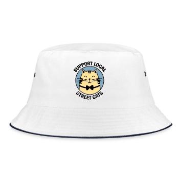 Classy Bowtie Cat – Stilvolle Cartoon-Katze - Bucket Hat - Weiß/Navy - Vorne