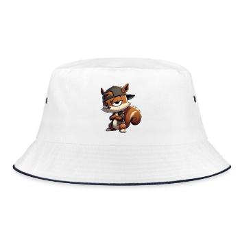 Eichhörnchen Hiphop Kappe - Bucket Hat - Weiß/Navy - Vorne