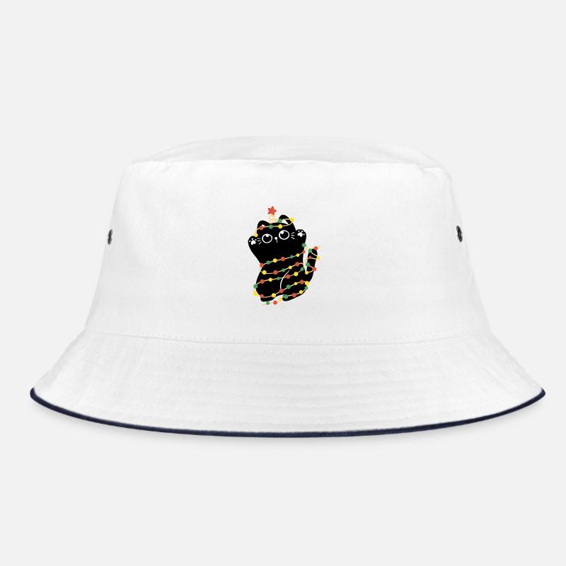 Weihnachtsbeleuchtung Katze - Bucket Hat - Weiß/Navy