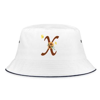 Buchstabe x Sonnenblume Schmetterling - Bucket Hat - Weiß/Navy - Vorne