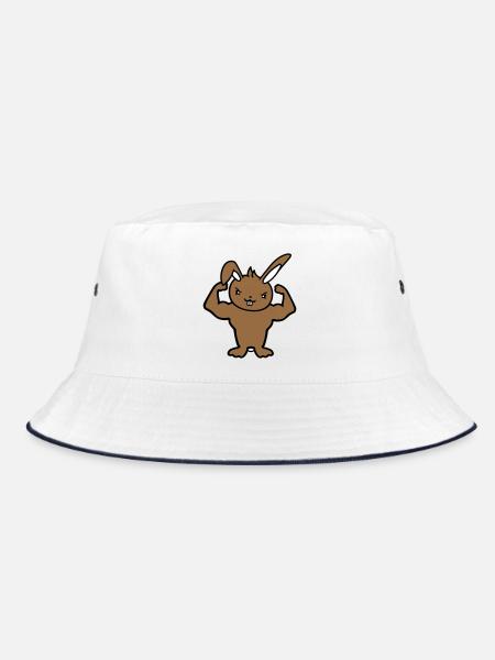 Bunny Bodybuilder Gym Muscles Strong Fitness Biceps - Bucket Hat - white/navy - Front