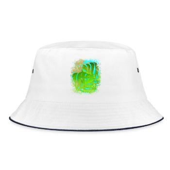 Holiday feeling palm trees & Monstera leaves green/gold - Bucket Hat - white/navy - Front