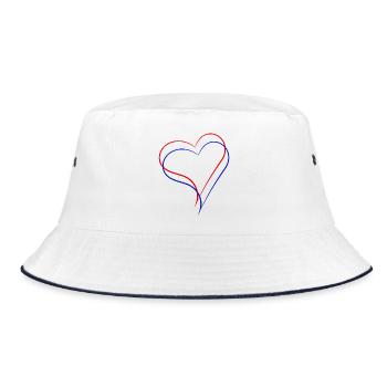Ein rotes und ein blaues Herz zusammen - Bucket Hat - Weiß/Navy - Vorne