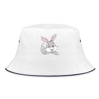 Lächelnder zwinkernder Hase gefällt mir - Bucket Hat - Weiß/Navy - Vorne