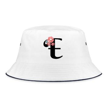 Letter e Minimalistische Blumen - Bucket Hat - Weiß/Navy - Vorne