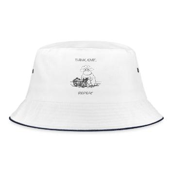 Think, Knit, Repeat – Sheep motif for knitting fans - Bucket Hat - white/navy - Front