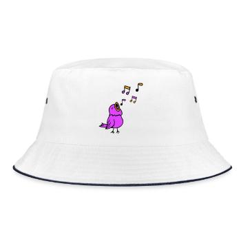 Musiknoten Singvogel Spatz singt zwitschert Musik - Bucket Hat - Weiß/Navy - Vorne