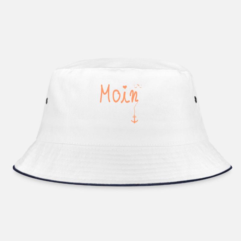 Moin Begruessung Moin mit Moewe in Orange - Bucket Hat - Weiß/Navy