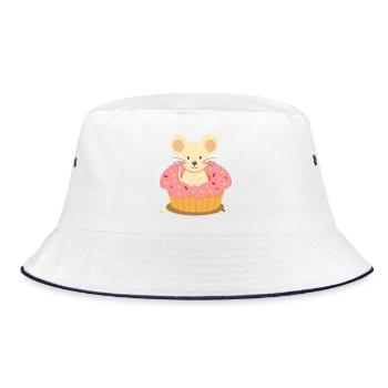 Mouse sitting in a pink cupcake with sprinkles - Bucket Hat - white/navy - Front
