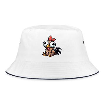 Cute Confused Hen Cartoon Clumsy Googly Eyes - Bucket Hat - white/navy - Front