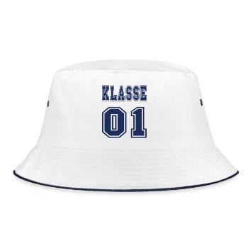 Klasse 1 - Erstklässler - Einschulung - 1. Klasse - Bucket Hat - Weiß/Navy - Vorne