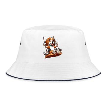Cheerful Beagle on Swing Playground Dog - Bucket Hat - white/navy - Front