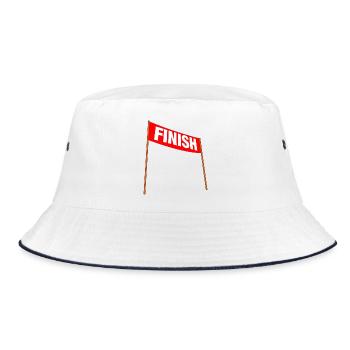 Rotes Banner mit FINISH – Du hast es geschafft! - Bucket Hat - Weiß/Navy - Vorne
