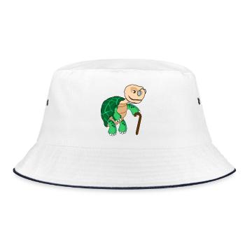 Slow turtle with glasses and walking stick - Bucket Hat - white/navy - Front
