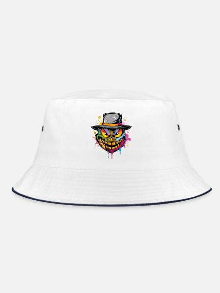 Halloween Face - Bucket Hat - Weiß/Navy - Vorne