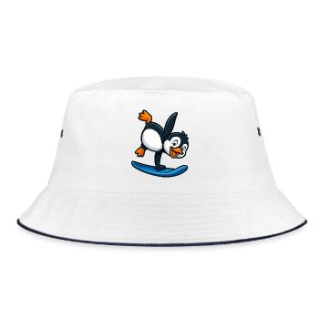 Cool Penguin Surfer Water Sports Summer Cartoon - Bucket Hat - white/navy - Front