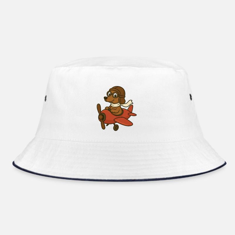 Abenteuerlicher Hund Pilot im Flugzeug - Bucket Hat - Weiß/Navy