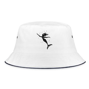 Meerjungfrau Silhouette mit Wasserblasen - Bucket Hat - Weiß/Navy - Vorne