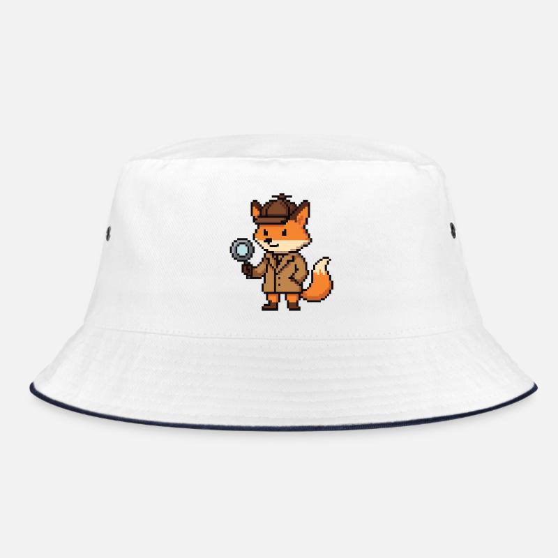 Pixel Detective Fuchs Design - Bucket Hat - Weiß/Navy