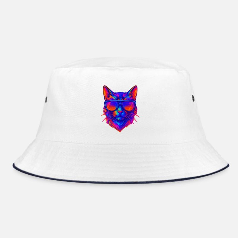 Chat néon vibrant avec lunettes de soleil - Bob - blanc/marine