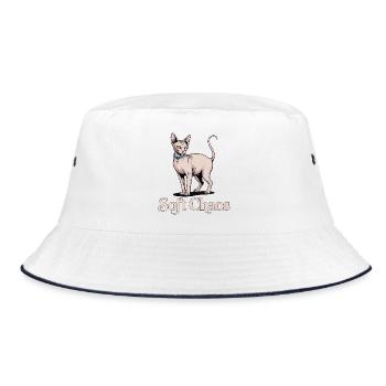 Soft Chaos Sphynx Katze - Bucket Hat - Weiß/Navy - Vorne