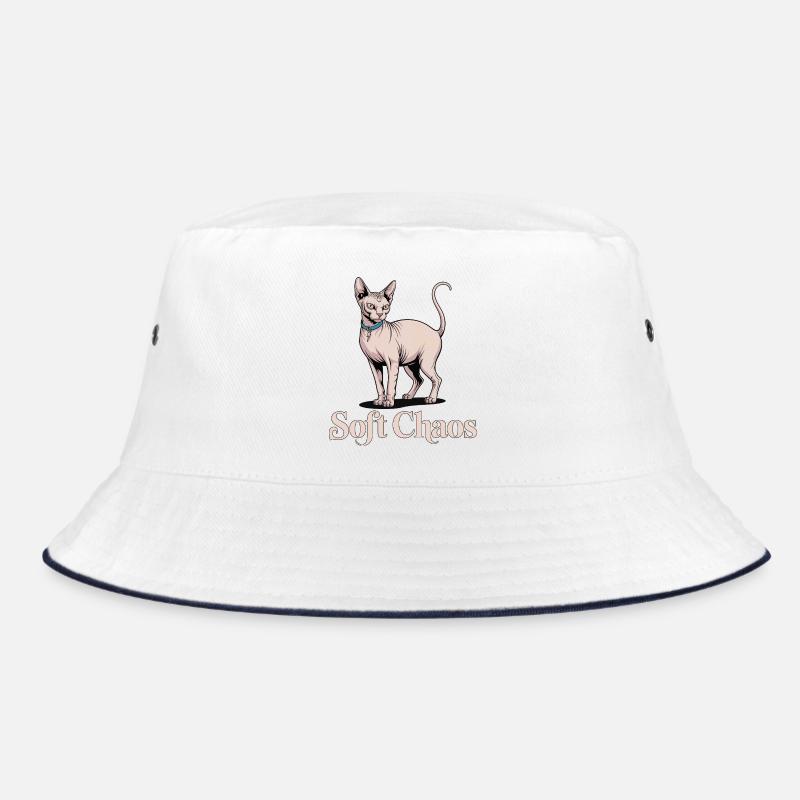 Soft Chaos Sphynx Katze - Bucket Hat - Weiß/Navy