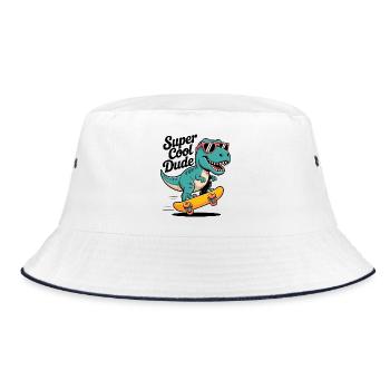 Super cooler Skateboard Dinosaurier - Bucket Hat - Weiß/Navy - Vorne