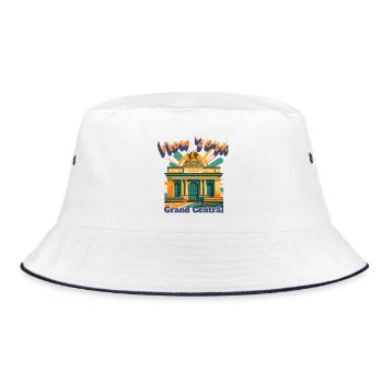 NEW YORK CITY - GRAND CENTRAL STATION Retro Shirt - Bucket Hat - Weiß/Navy - Vorne