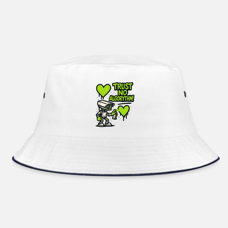 Robot mit Herz und Anti-Algorithmus Botschaft - Bucket Hat - Weiß/Navy