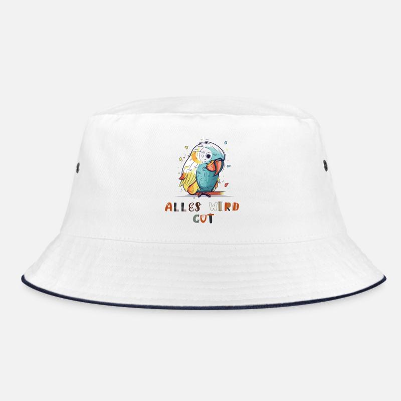 Bunter Papagei, alles wird gut - Bucket Hat - Weiß/Navy