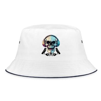 Skull in headphones – Dark musical vibrations - Bucket Hat - white/navy - Front