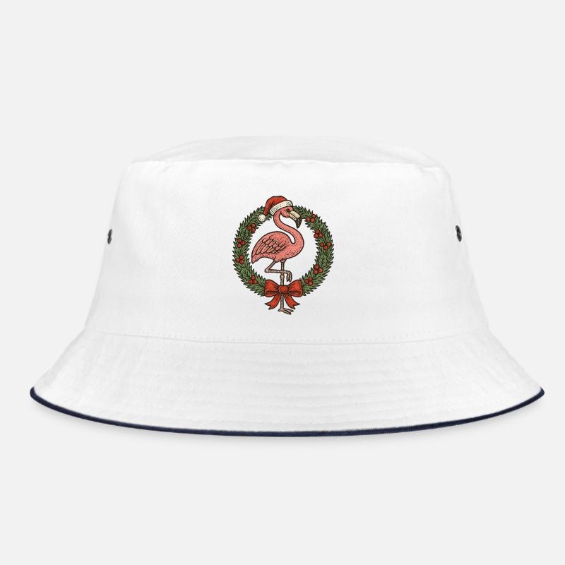 Festlicher Flamingo mit Weihnachtskranz Bucket Hat