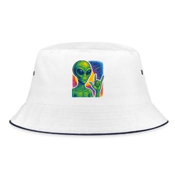 Galaktische Alien-Rock-Hand-Illustration - Bucket Hat - Weiß/Navy - Vorne