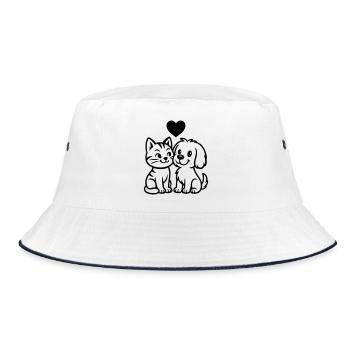 Cute dog and cute cat with heart - Bucket Hat - white/navy - Front