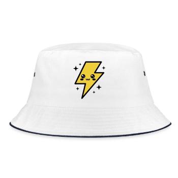 Kawaii Blitz mit ausdrucksstarkem Gesicht - Bucket Hat - Weiß/Navy - Vorne
