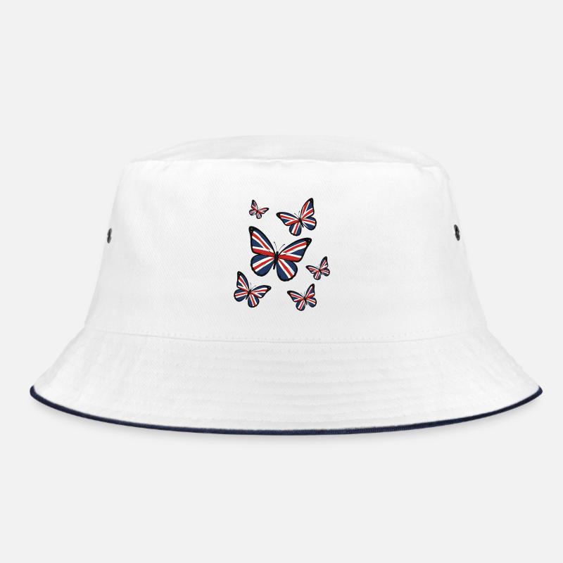 Union Jack Schmetterlinge - Bucket Hat - Weiß/Navy