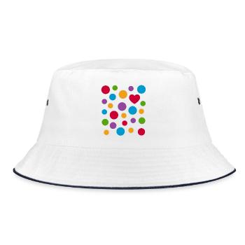 Spotty Dots Heart T-Shirt – Bunt gefleckte Liebe - Bucket Hat - Weiß/Navy - Vorne