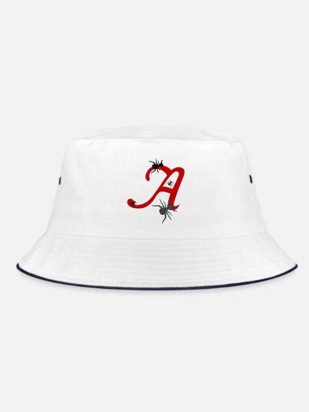 Buchstabe A Initiale - Bucket Hat - Weiß/Navy - Vorne
