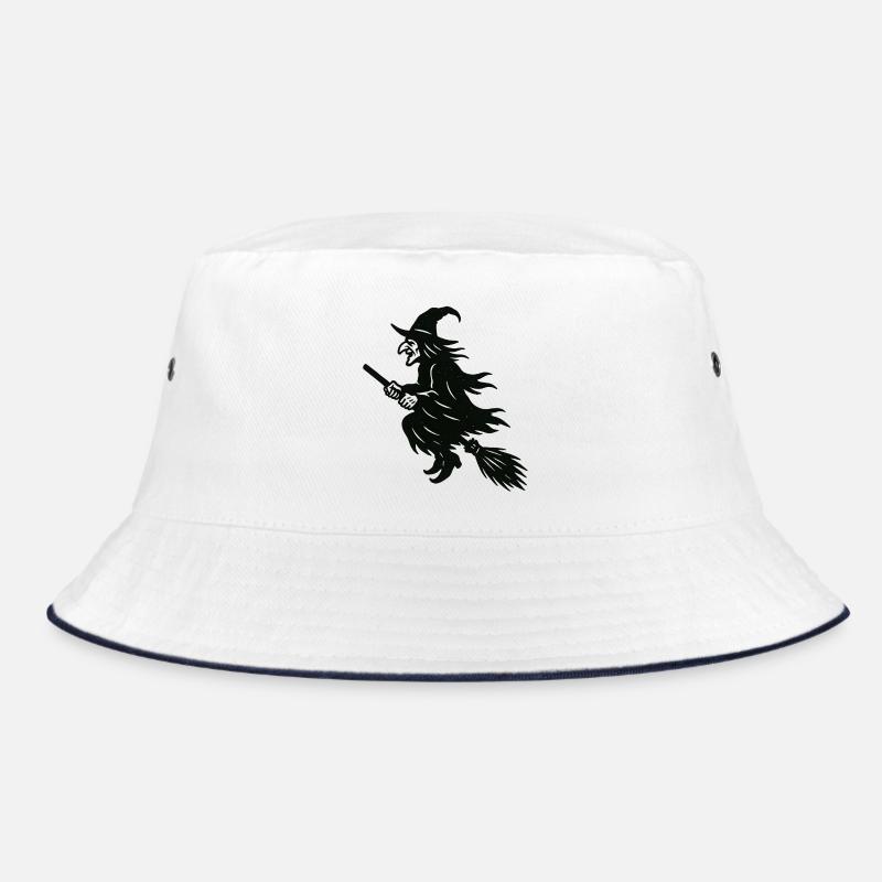 Halloween Witch on Broom Silhouette Bucket Hat
