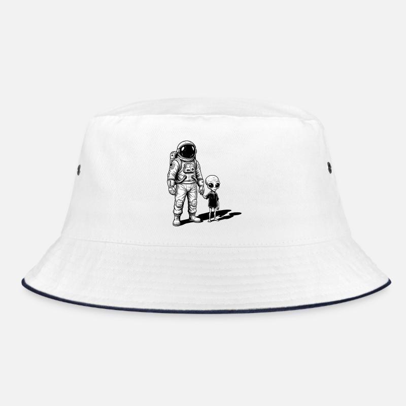 Astronaut and Alien Hand in Hand Bucket Hat