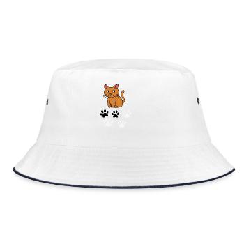 Curious Cat and Paw Prints - Bucket Hat - white/navy - Front