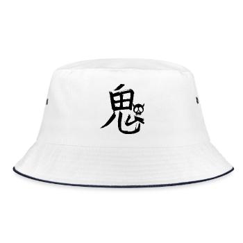 Das Wort Dämon auf Japanisch (schwarz) - Bucket Hat - Weiß/Navy - Vorne