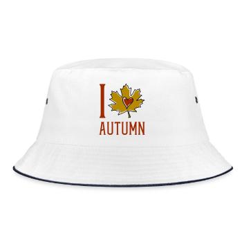 Autumn Leaf Heart Motif - Bucket Hat - white/navy - Front