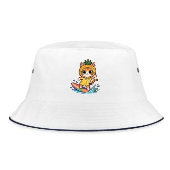 Surferkatze im Ananaskostüm - Bucket Hat - Weiß/Navy - Vorne