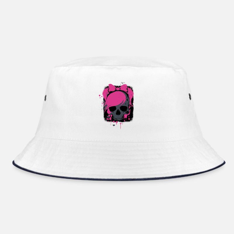 Pink Skull with Braids and Bows Bucket Hat