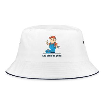 Reparaturheld im Blaumann. Endlich funktioniert es - Bucket Hat - Weiß/Navy - Vorne