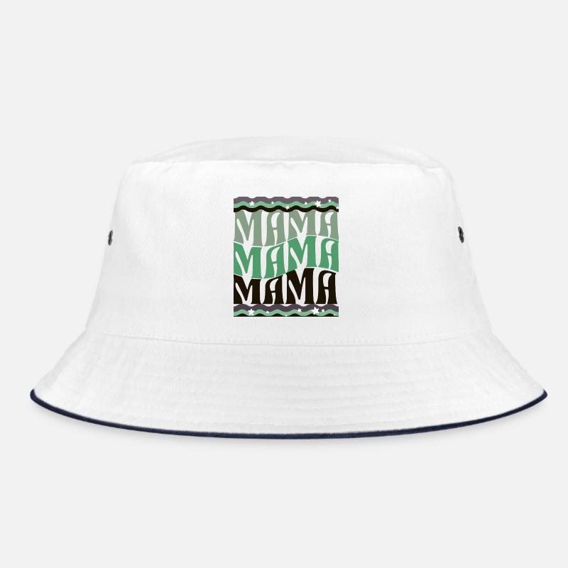 MAMA Waves Pattern Green Brown - Bucket Hat - white/navy