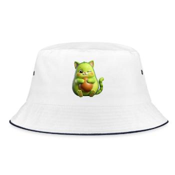 Avo-Cat-Do - Lustige Katze Avocado T-Shirt - Bucket Hat - Weiß/Navy - Vorne