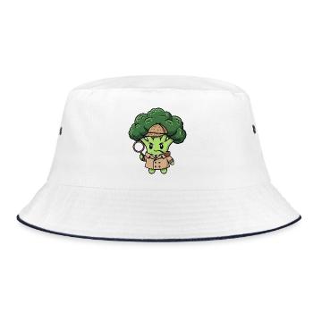 Cute Broccoli Detective Spy Cartoon Vegetarian - Bucket Hat - white/navy - Front